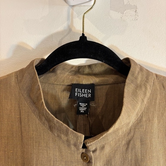 EILEEN FISHER Sz XL Linen Blend Madarin Collar Loose Long Line Buttoned Jacket - Picture 2 of 8